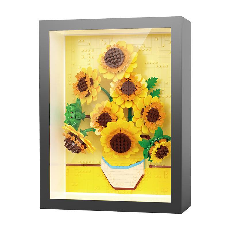 Idea Art Micro Diamond Block Home Furnishing Nanobrick Sunflower Starry Night Milky Way Galaxy 3D Photo Frame Toy Building Brick