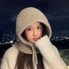 Autumn and winter hats women's scarf integrated big head circumference balaclava hat Korean versatile windproof warm wool hat