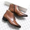 Men's High-Top Leather Pointed Toe Boots - Autumn/Winter Casual Velvet Lined Cowhide Martin Boots