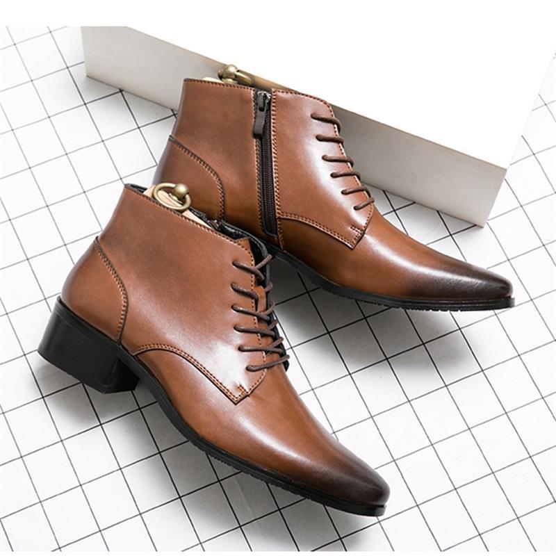 Men's High-Top Leather Pointed Toe Boots - Autumn/Winter Casual Velvet Lined Cowhide Martin Boots
