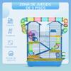 Multi-Level Hamster Cage with Tubes, Platforms, Feeder, Water Bottle, House, Wheel, and Ladders, 47x30x59 cm, Blue