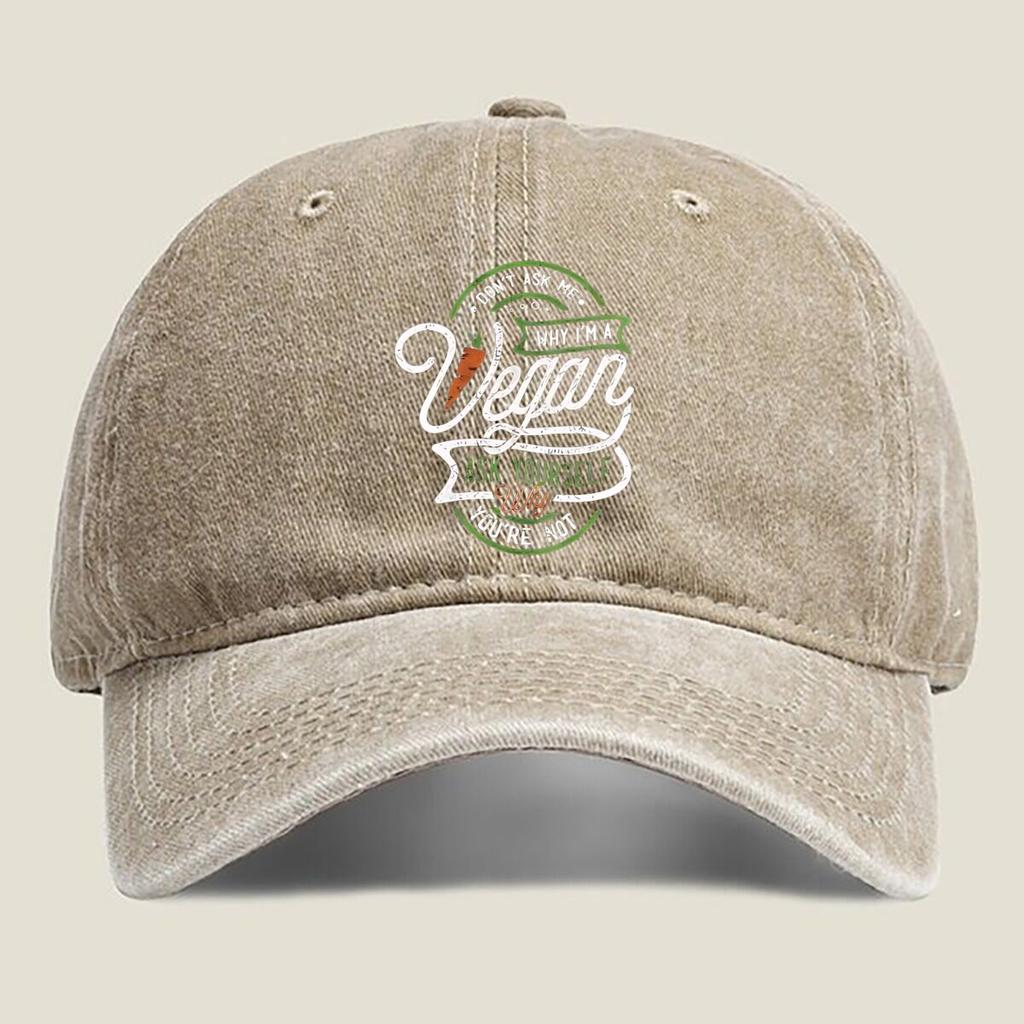 “Why I’m A Vegan” Slogan Fashion Washed Baseball Cap Hat Outdoor Activities