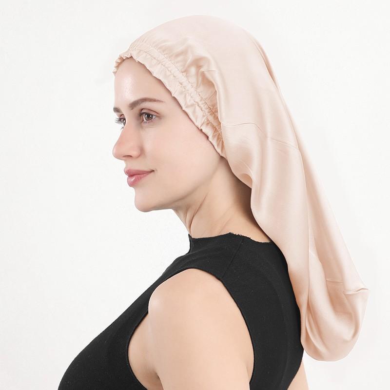 100% Pure Mulberry Silk Sleep Cap Women Long Brim Ruffled Edge Breathable Hair Protection Hat In Multiple Colors