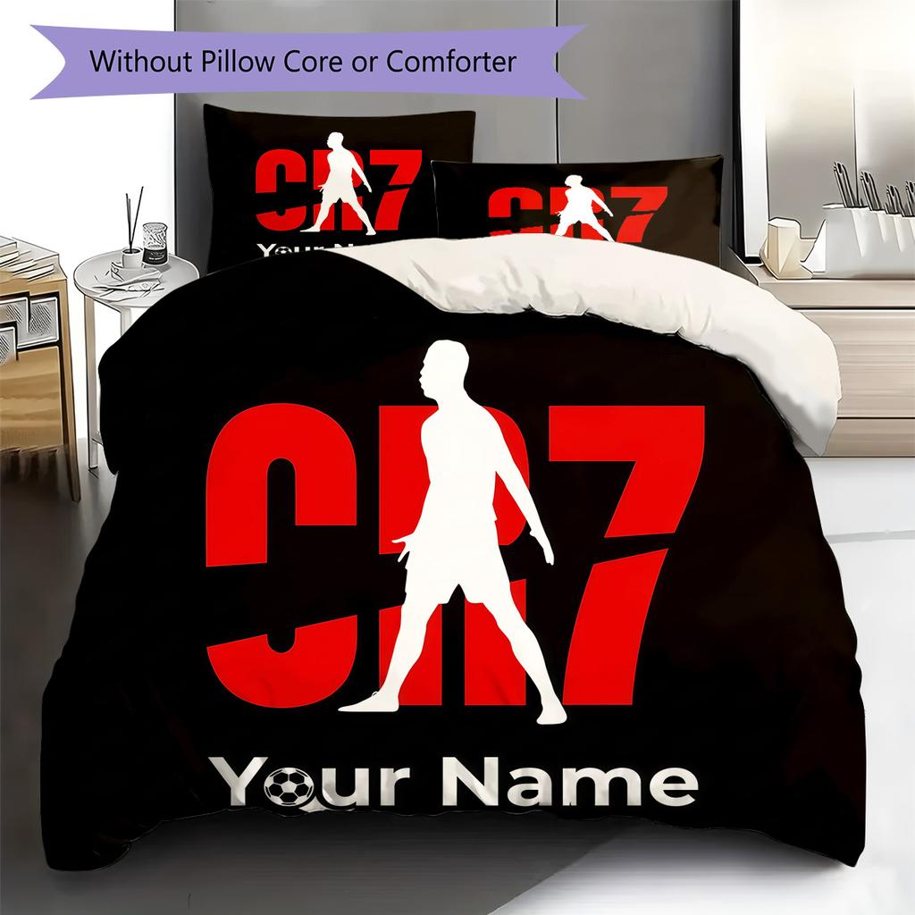 Custom Name CR7 Bedding,Quilt Set Quilt Cover Pillowcase Home Birthday Gift(1 * duvet cover + 2 * pillowcase, without core) -HE54