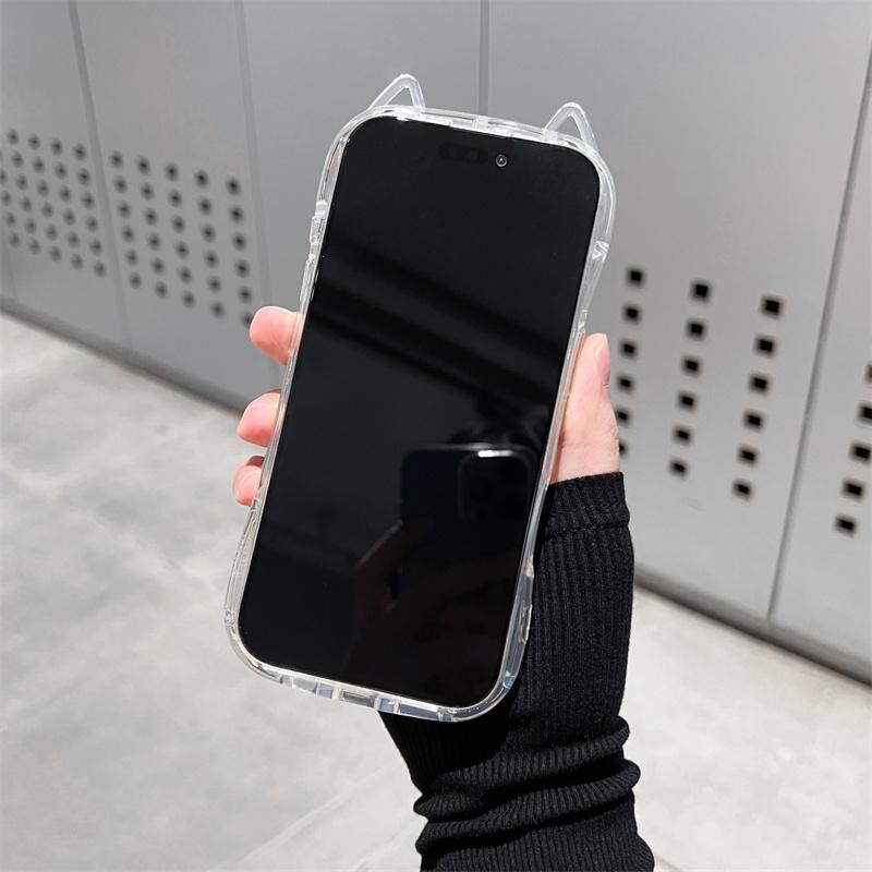 Чехол для iPhone 17 Pro Max Air Милый Кот 3D Ушки Прозрачный Чехол для Телефона Для 16 15 13 11 12 14 Plus Мягкий Прозрачный ТПУ Задняя Крышка