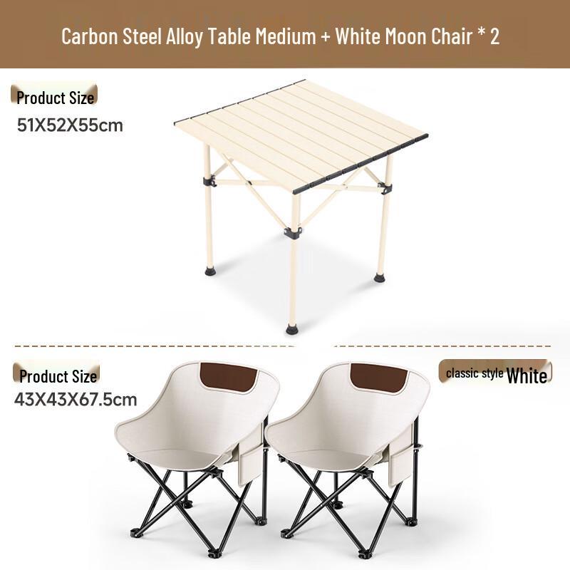 OEING Foldable Camping Picnic Table Set with Moon Chairs