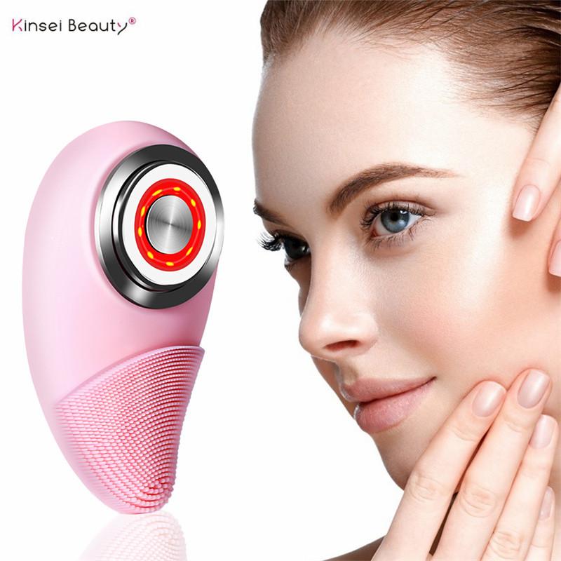 KinseiBeauty Ультразвуковая силиконовая электрическая щетка для чистки лица RF Beauty Device Звуковое очищающее средство для лица Массажер для мытья щетка Перезаряжаемая IPX7