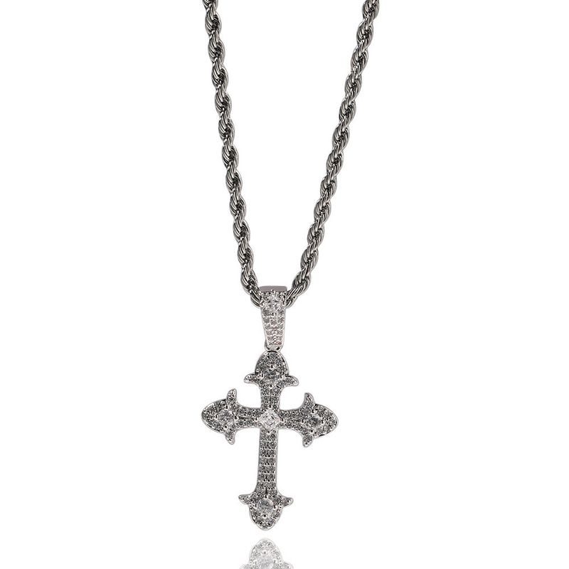 Fashion Copper Inlaid Zircon Men's and Women's Cross Pendant