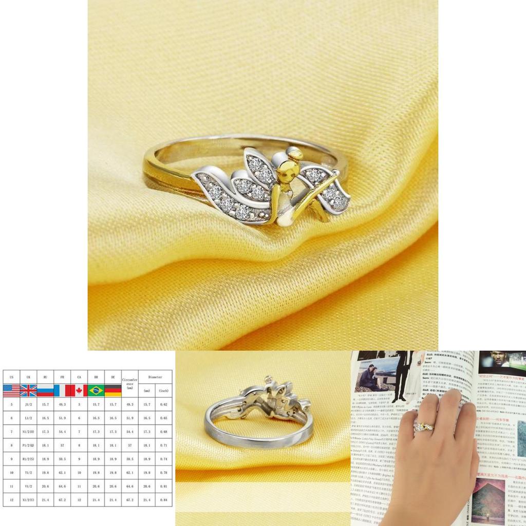 Crystal Cute Women Ring Flower Fairy Nymph Princess Angel Finger Ring Jewelry Gift For Girl Crystal Ring