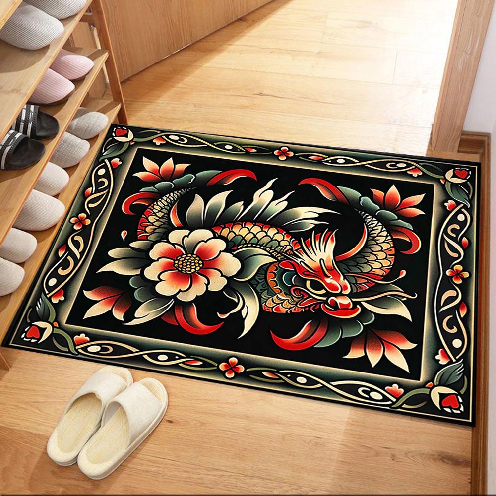 Tattoo Style 25 Floor Rug Office Rug Design for Foyer Dormitory Playrooms Balcony Antislip Carpet Office home decor