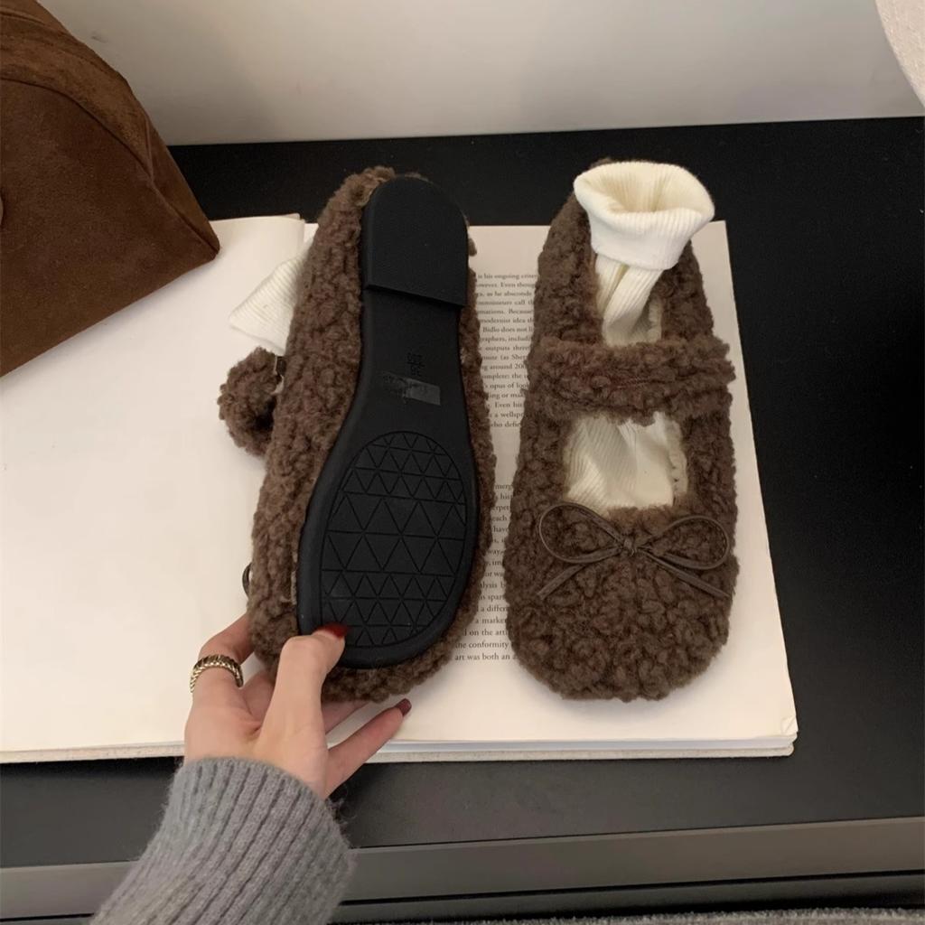 Шерстяные туфли женские зимние новые нежные сказочные ветры теплые хлопковые туфли балетки повседневные туфли Мэри Джейн на плоской подошве