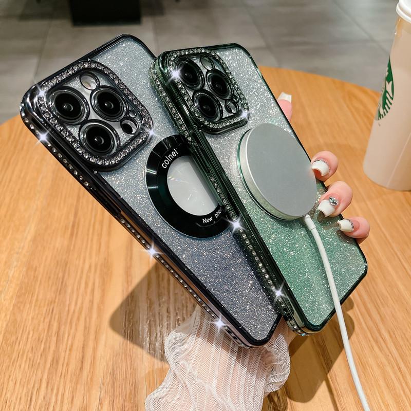 Подходит для Apple 16, Магнитный чехол для телефона с отсутствующей этикеткой, Блеск водяного бриллианта, iPhone14, Противоударный защитный чехол I15pro