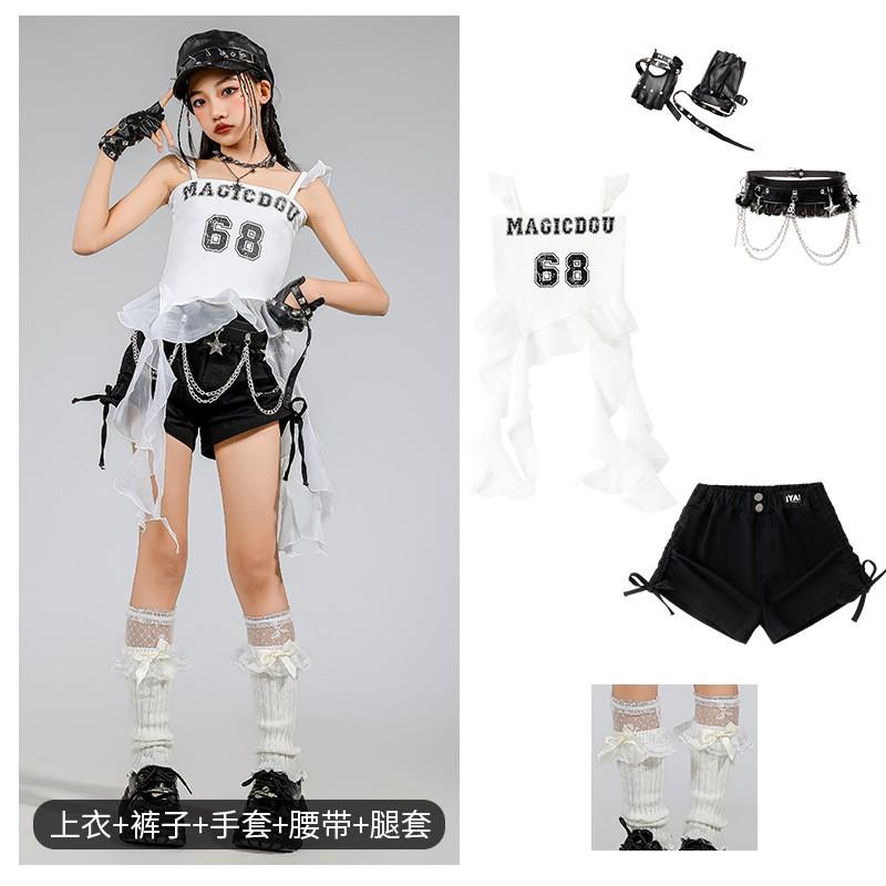 Girls Jazz Dance Outfit Set Kids Sleeveless Top Shorts Streetwear Performance Costume Stage Hip Hop