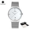 Wwoor Brand Luxury Watch Men Simple Diamond Design Ultra Thin Mesh Steel Waterproof Calendar Mesh Belt Quartz Male Montre Homme