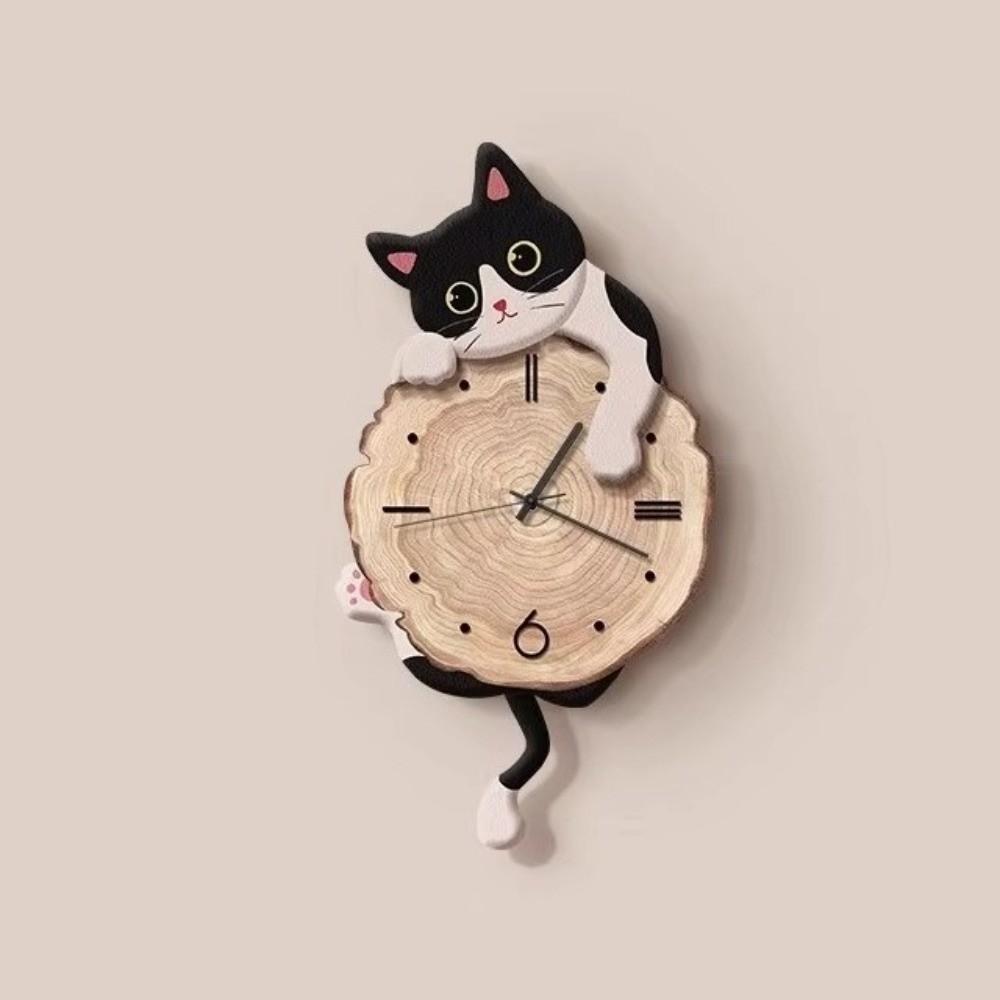 Silent Feature Cat Wall Clock Cute Cat Hanging Clock Creative Wall Mounted Clock Dormitory