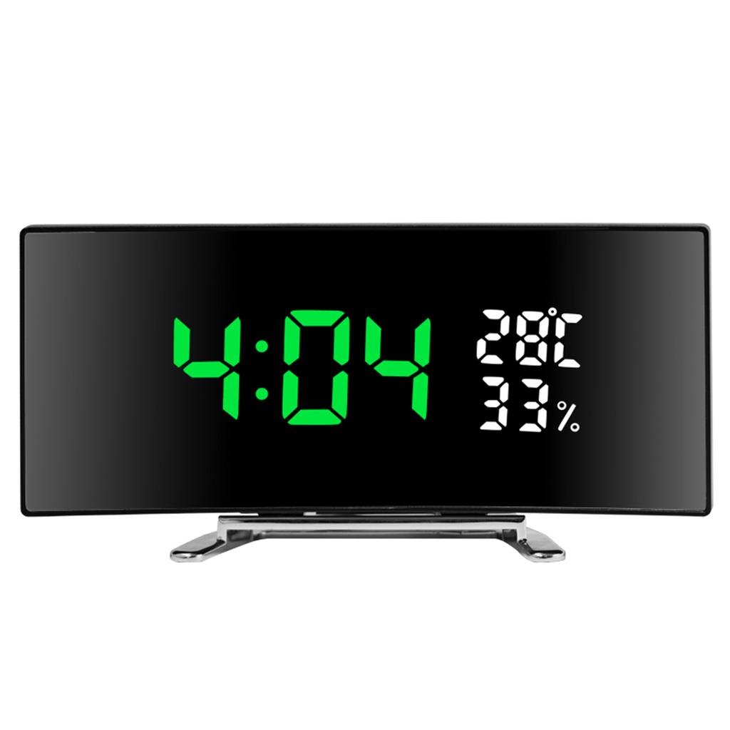 1шт многофункциональный светодиодный изогнутый экран-зеркало-будильник с отображением времени/температуры и влажности на одном экране
