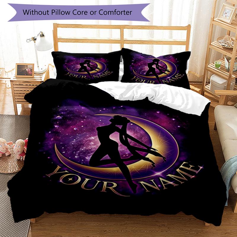 3pcs Custom Name Galactic Dancer Printed Bedding Set Duvet Cover Closure Includes 1 Duvet Cover & 2 Pillowcases, Soft and Comfortable for All Seasons.