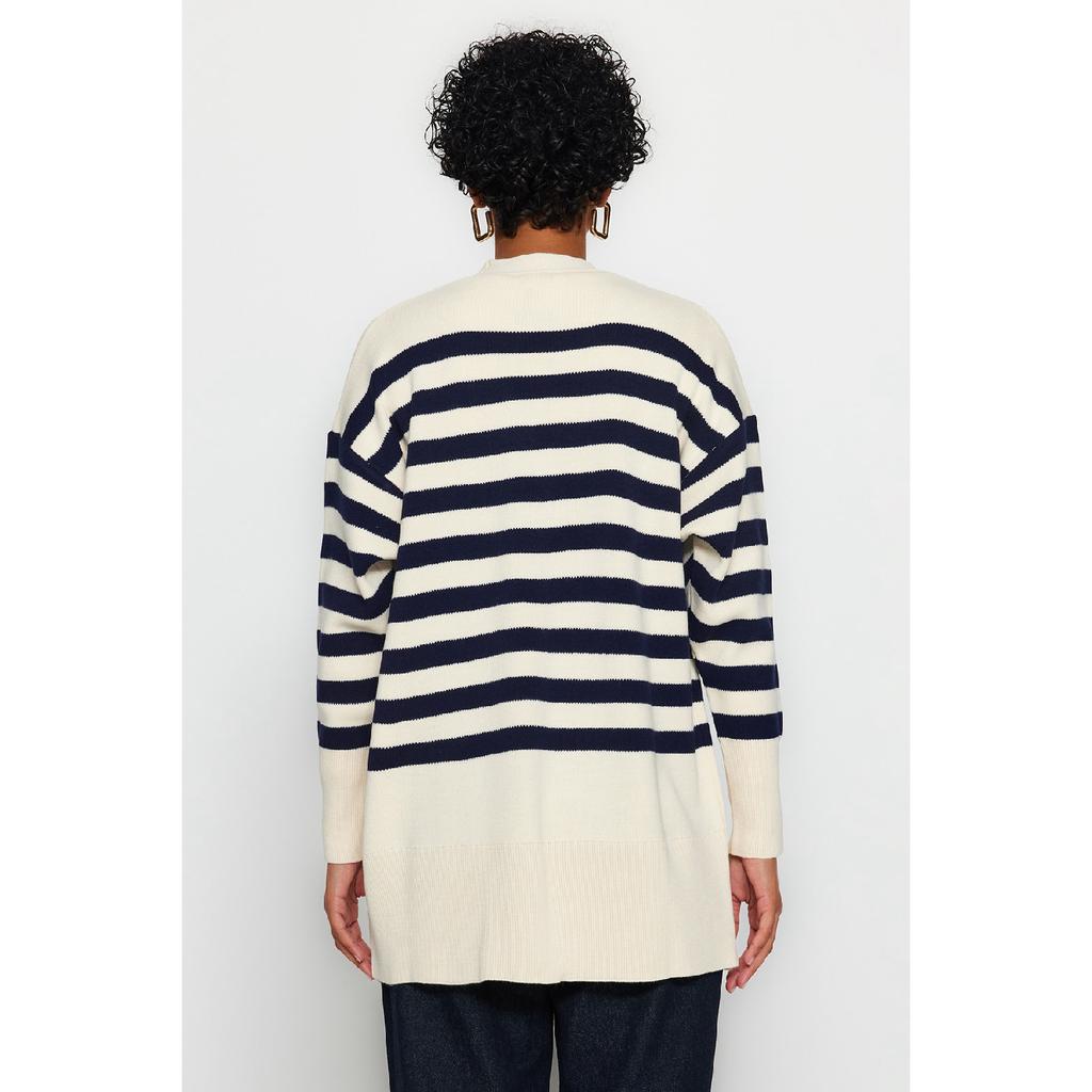 Темно-синий трикотажный кардиган в полоску с v-образным вырезом Tctaw24th00034