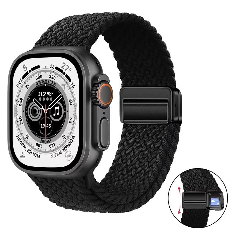 Плетеное нейлоновое петлевое ремешок для Apple Watch Ultra 3 2 49 мм 11 10 46 мм 42 мм 9 8 7 45/41 мм Магнитный ремешок iWatch 6 5 SE 44/40 мм Correa