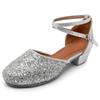 Kids Girls Sequins Latin Salsa Tango Dance Shoes  Modern Social Ballroom Dancing Shoes Soft Sole Low-Heel