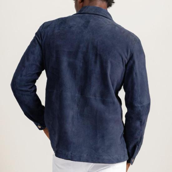 Men Coat Lapel Long Sleeve Solid Color Suede Jacket with Double-Ended Zipper Pockets Casual Street Style Outerwear