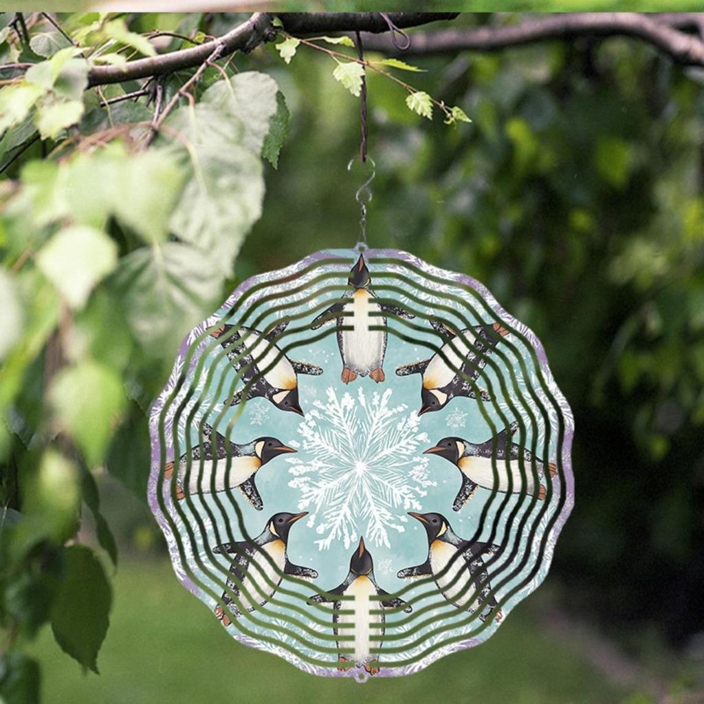 10 Inch Hanging Wind Chime with Swivel Hook Penguin Snowflake Design Blue Green Accents Garden Decor Gift for Friends Family