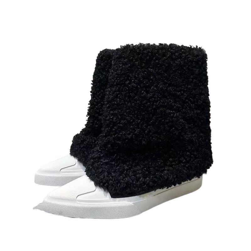 Женские ботильоны на платформе с мехом и острым носком, зима 2025, новые повседневные туфли «Челси», короткие, плюшевые, теплые, для ходьбы, для снега, Botas Mujer