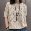 Women's Spring Thin Casual Short-sleeved Knitted Sweater Jacquard Hollow Summer Round Neck Top