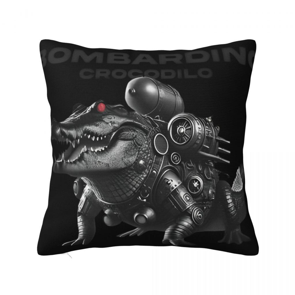 Мем Мозговая Гниль Bombardino Crocodilo Наволочка Чехол для Подушки Креативный Декор на Молнии Чехол для Декоративной Подушки на Сиденье 45x45см