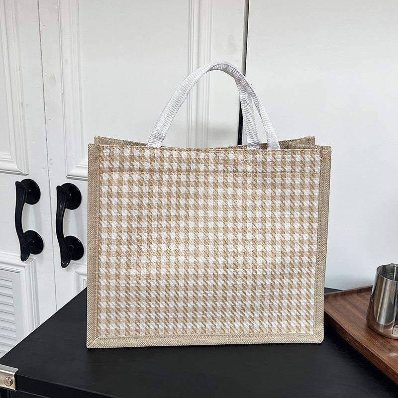 Льняная клетчатая сумка, большая вместительная клетчатая сумка для покупок, простая модная женская сумка через плечо
