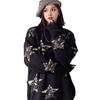 Women Preppy Star Oversized Sweater Loose Fit O-Neck Long Sleeve Pullover Sweater