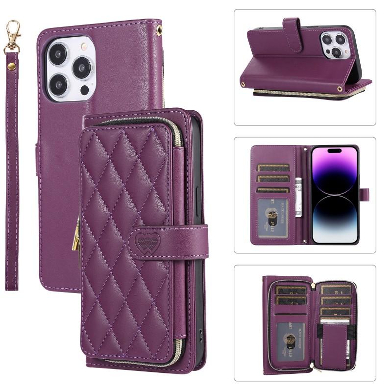 Luxury Zipper Phone Pouch IPhone 15 Slim Card Holder With Wrist Strap TPU Shockproof Case Korean Style