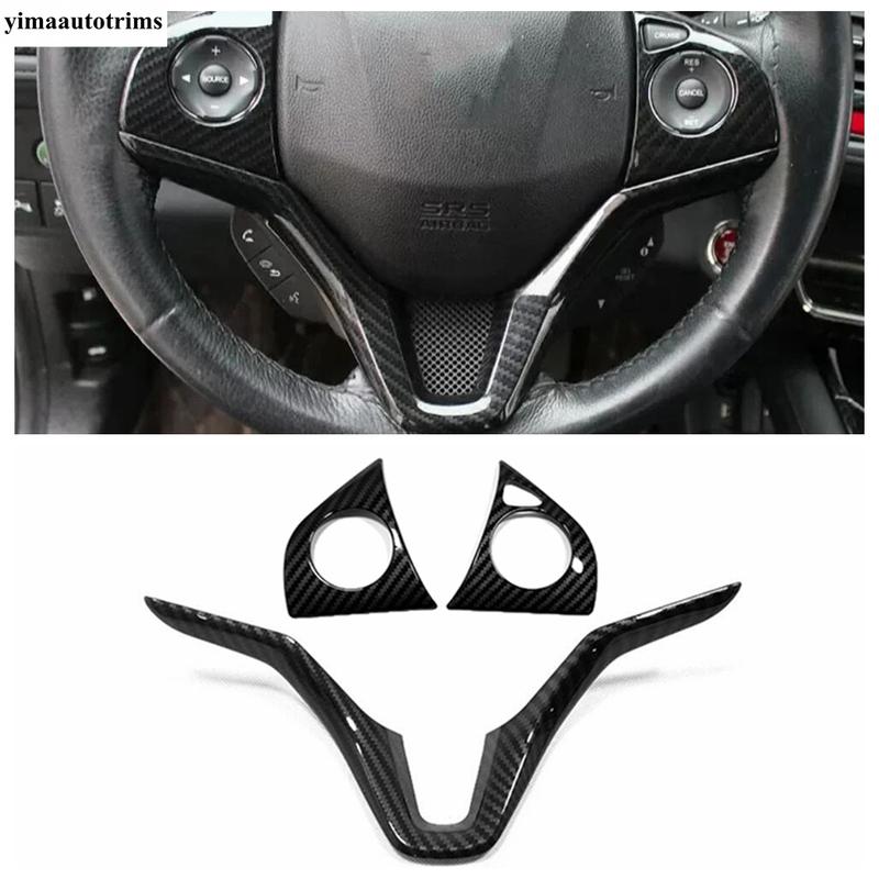 For Honda Vezel HR-V 2014 - ABS Carbon Fiber Car Steering Wheel Button Frame Decoration Cover Trim Accessories Interior
