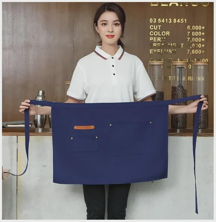 Унисекс водонепроницаемый холщовый полудлинный кухонный фартук с логотипом на талии