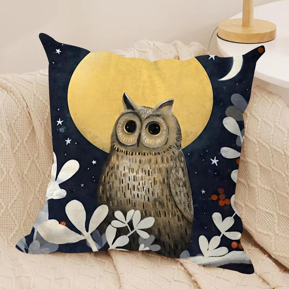 Owl Painting Cushion Cover Pillowcase Ultra Soft Skin Friendly Fabric Cloud Like Comfort Concealed Zipper
