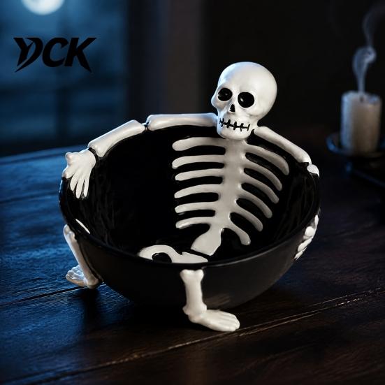 Large Capacity Nut Tray Halloween Skeleton Lounging Tidbit Serveware, 3D Relief Resin Candy Bowl for Event Supplies Snacks Dips, Creative Gothic