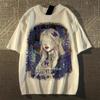 Japanese Cartoon Anime Print T Shirt Top Harajuku Loose Graphic Women Tees Summer Casual Y2k T-shirts Hipster White Black Tops Streetwear