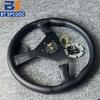 Blue Yellow Stitching Italy Style V1 Steering Wheel Real Leather 14inch 350mm Flat Italy Back Engraving Racing Street Sport