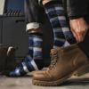 Retro Plaid Pattern Socks Men's Crew Socks, Thickened Combed Cotton Thermal Soft Fluffy Lining Breathable Anti-Odor Athletic Casual for Outdoor Daily