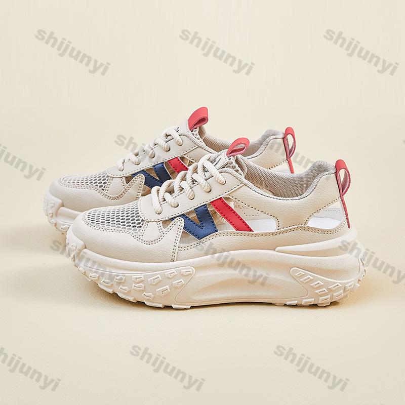 Women Platform Sneakers 2025 Summer New Hollow Breathable Height Increase Casual Shoes Comfortable Fashion Cross Tied Mesh Shoes