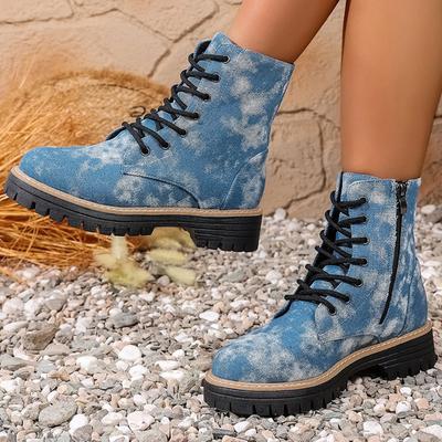 Модные синие полусапожки на среднем каблуке для женщин весна осень больших размеров противоскользящие ботинки женские модные на молнии на платформе женские