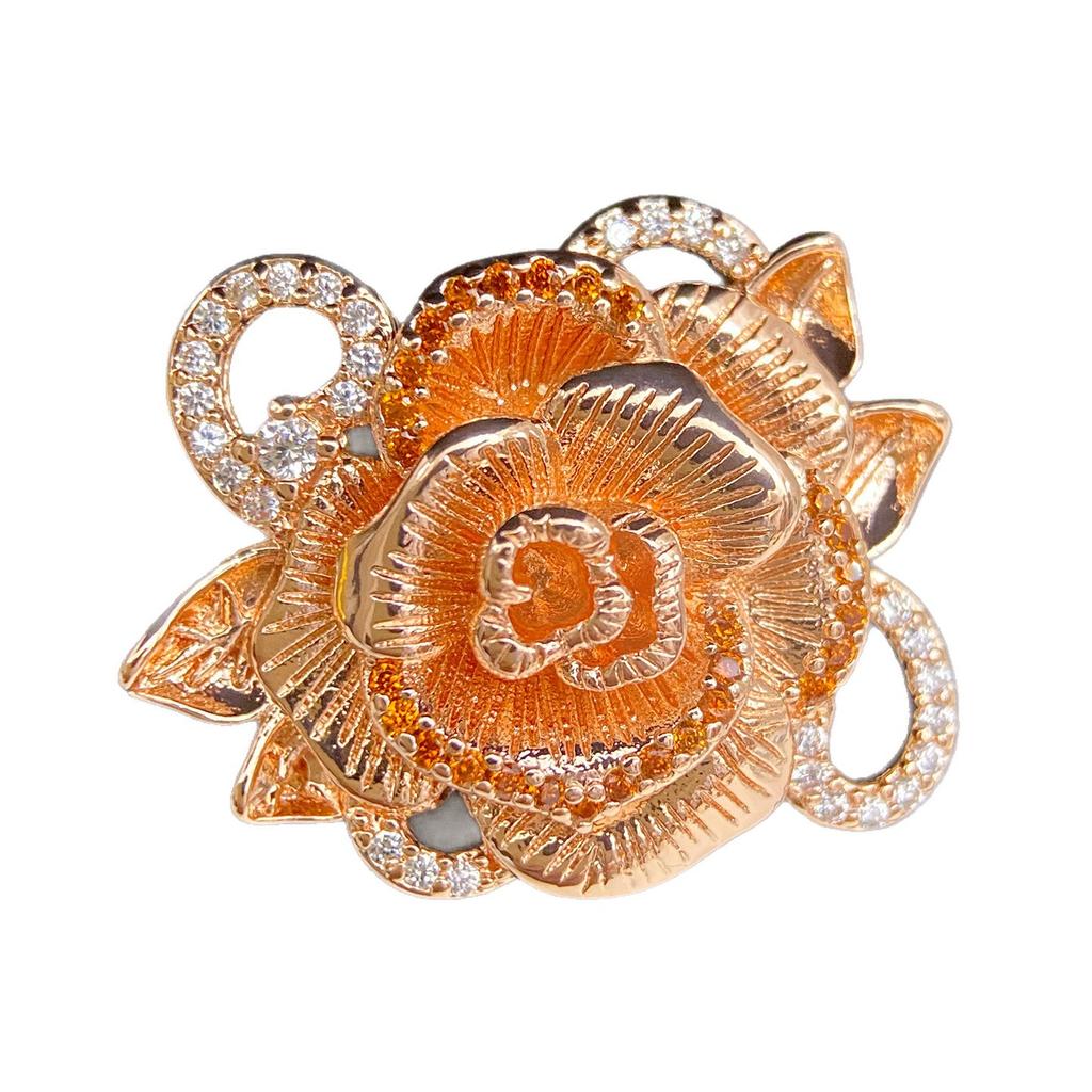 2026 European and American Niche Retro Rose Ring Women, Rose Gold Plated, Hand Brushed Inlaid Zirconium Ring