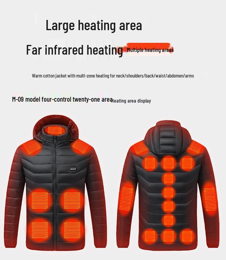 Умное теплое хлопковое пальто для пары для улицы с 21 зоной контроля температуры