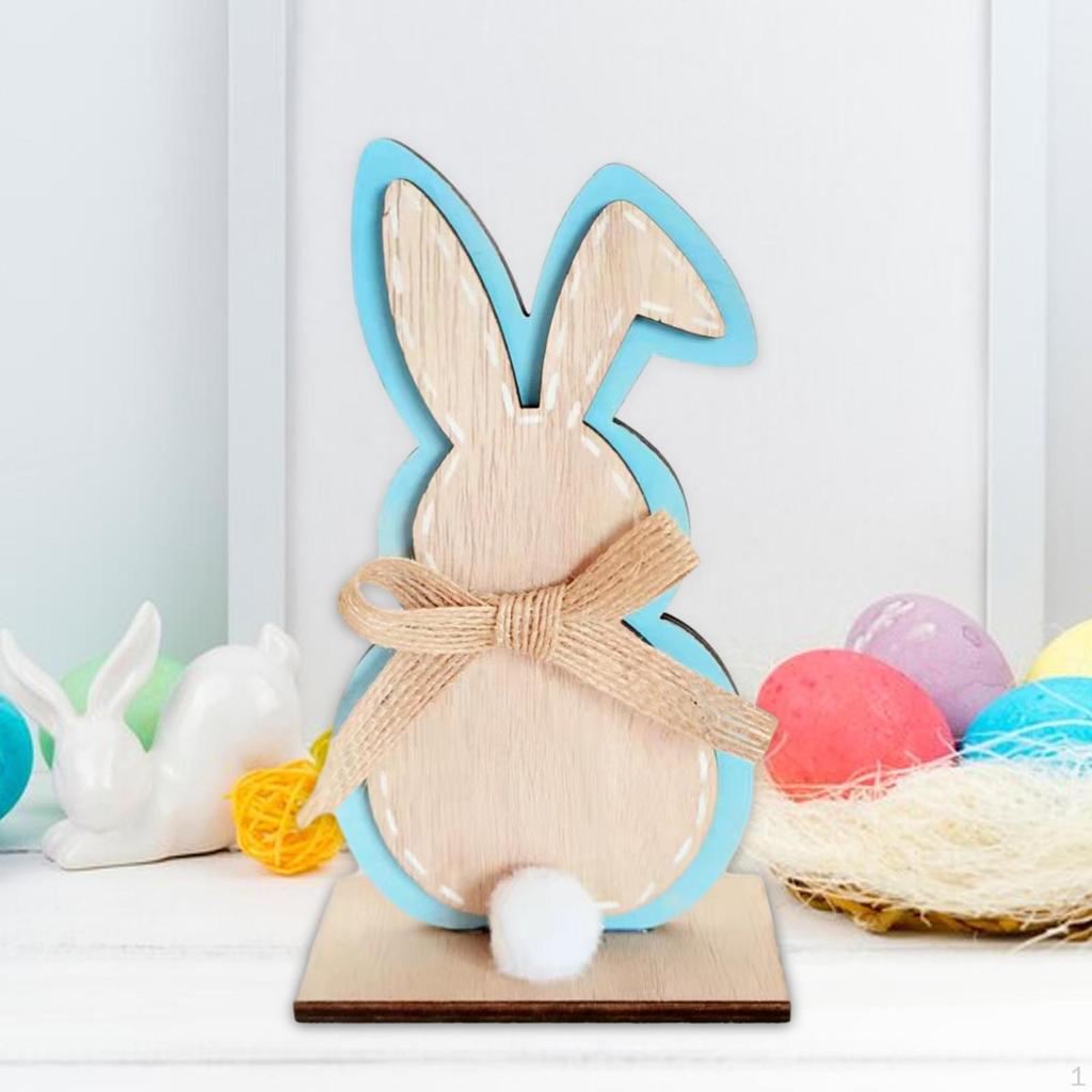 Easter Bunny Decorations Ornament Craft Desk Hallway Party Favors Indoor Rabbit Figurine Wooden