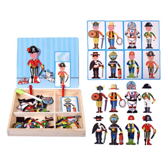 Magnetic Block Puzzle Board Game Educational Logic Thinking Training Facial Feature Vehicle Circus Attire Princess Dressing Wooden Puzzle Matching Toy