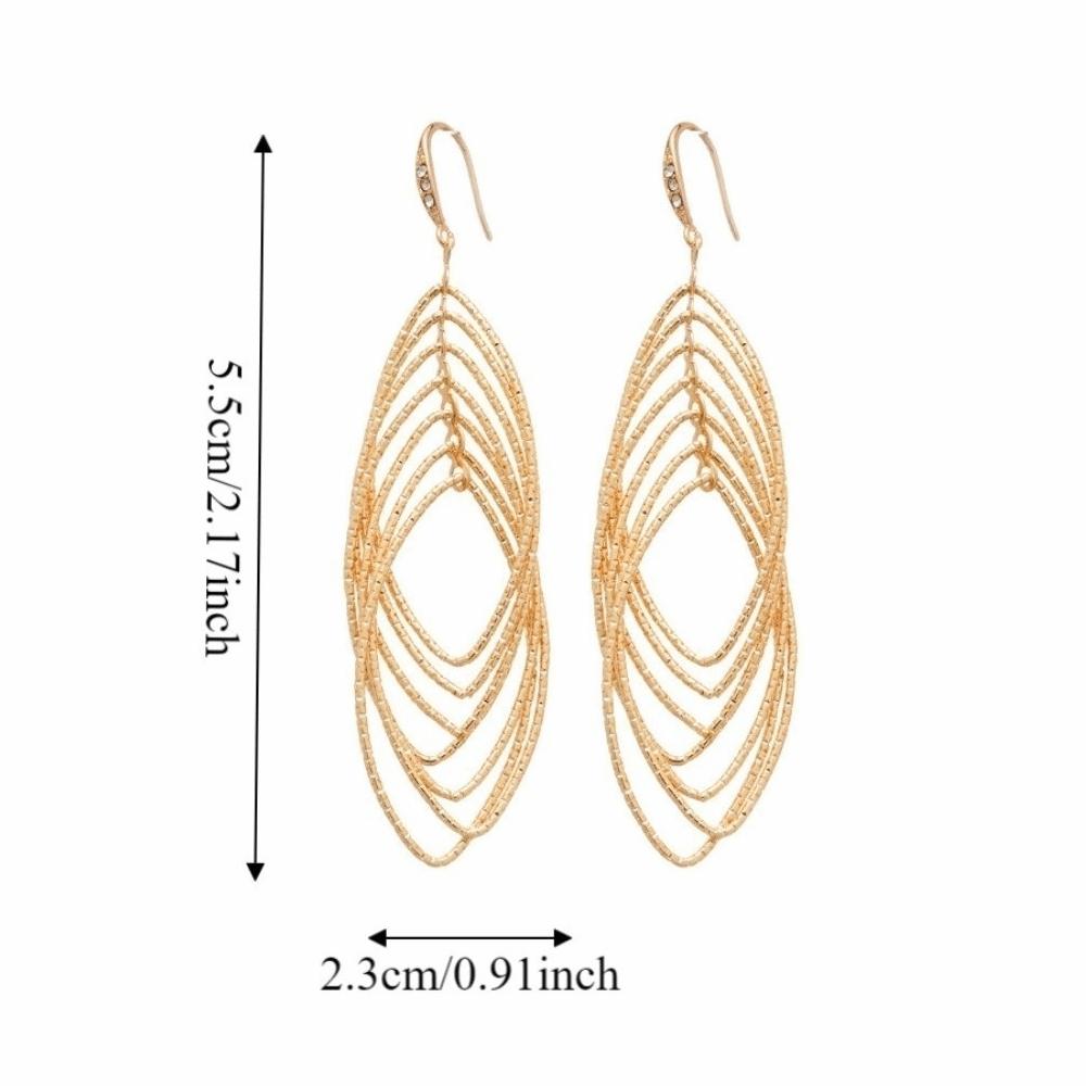 Exquisite Oval Hollow Long Tassel Dangle Earrings Gold Silver Exaggerated Ear Hook Light Luxury Ear Drop Ear Clip Women