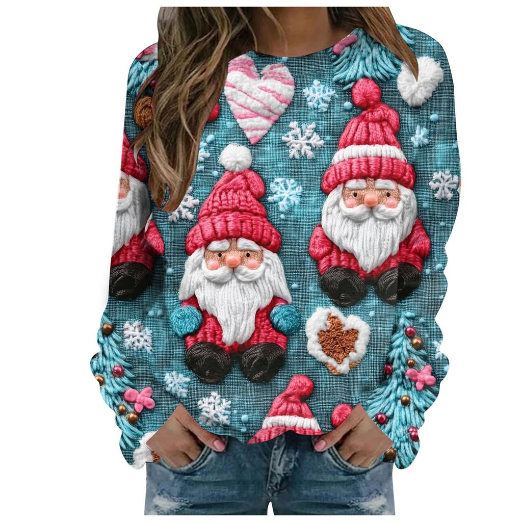 Женская рождественская толстовка с принтом Санта-Клауса, повседневная, с длинным рукавом, с круглым вырезом, новогодняя, осенняя одежда