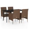 5 Piece Outdoor Dining Set with Cushions Brown and Black