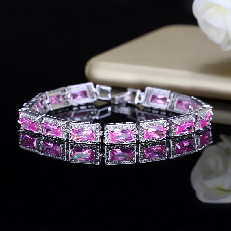 WWJ Trendy Women Wedding Wristband Princess Cut Cubic Zirconia Multi Color Bracelet