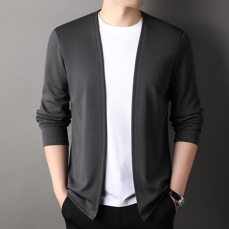 New Slim Fit Cardigan for Men, Thin Spring and Autumn Outerwear, Long Sleeve Casual Trendy Versatile Pure Color Slim Fit Autumn